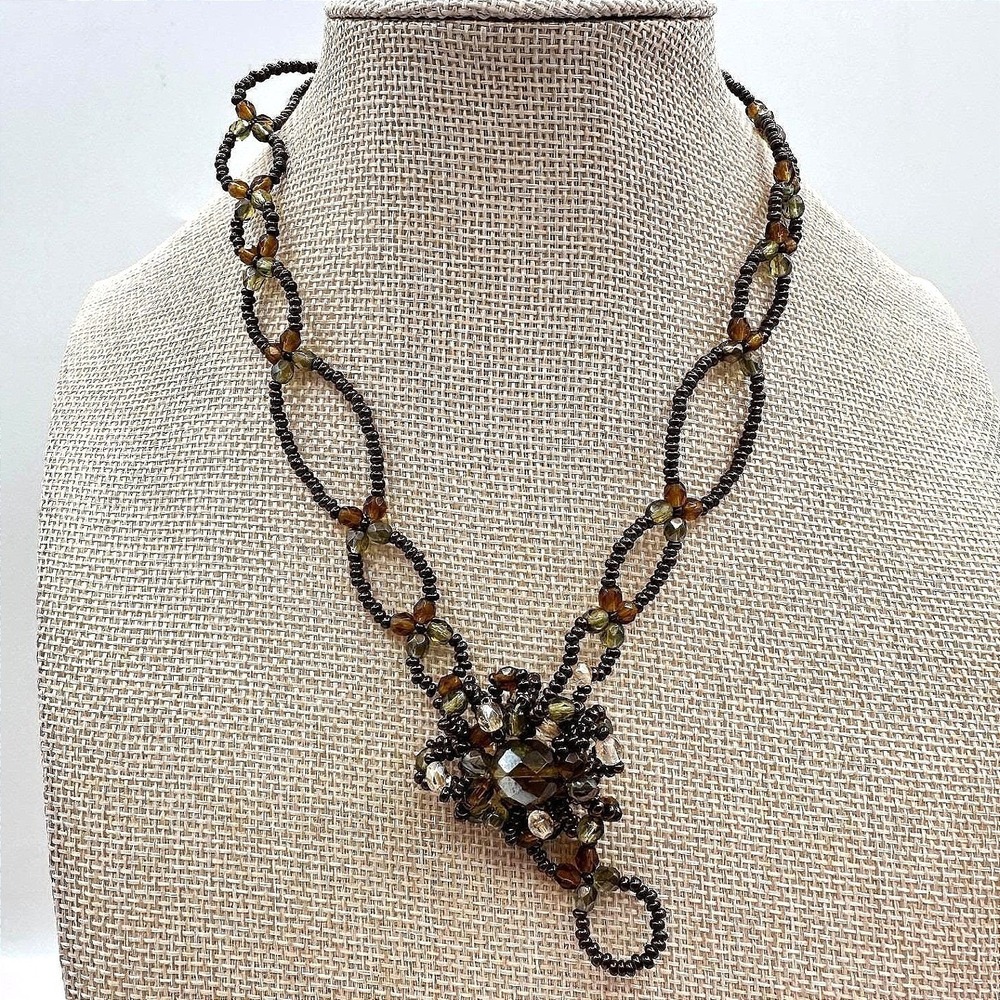 Vintage Y2K Earth Tone Seed Beaded Necklace Statement Women's Classic Jewelry